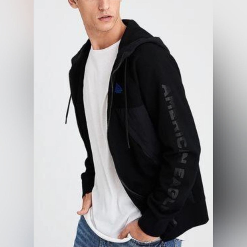 American Eagle Black Zip Hoodie Mens XS Performance Streetwear